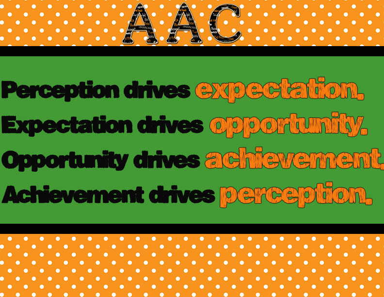 Perception drives expectation, Expectation drives opportunity, opportunity drives achievement, Achievement drives perception