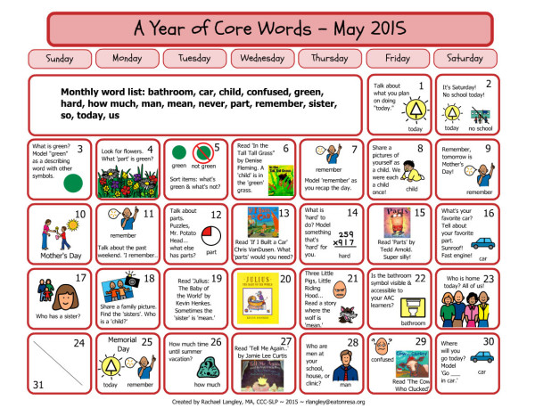 PrAACtically May: Core Word Calendar by Rachael Langley