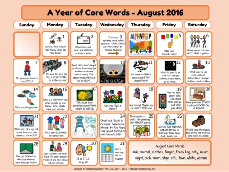 AAC Core Word Calendars