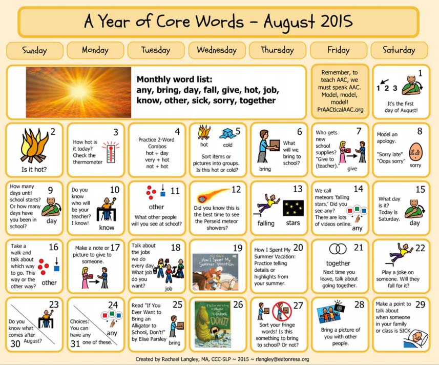 PrAACtically August: Resources for A Year of Core Vocabulary Words