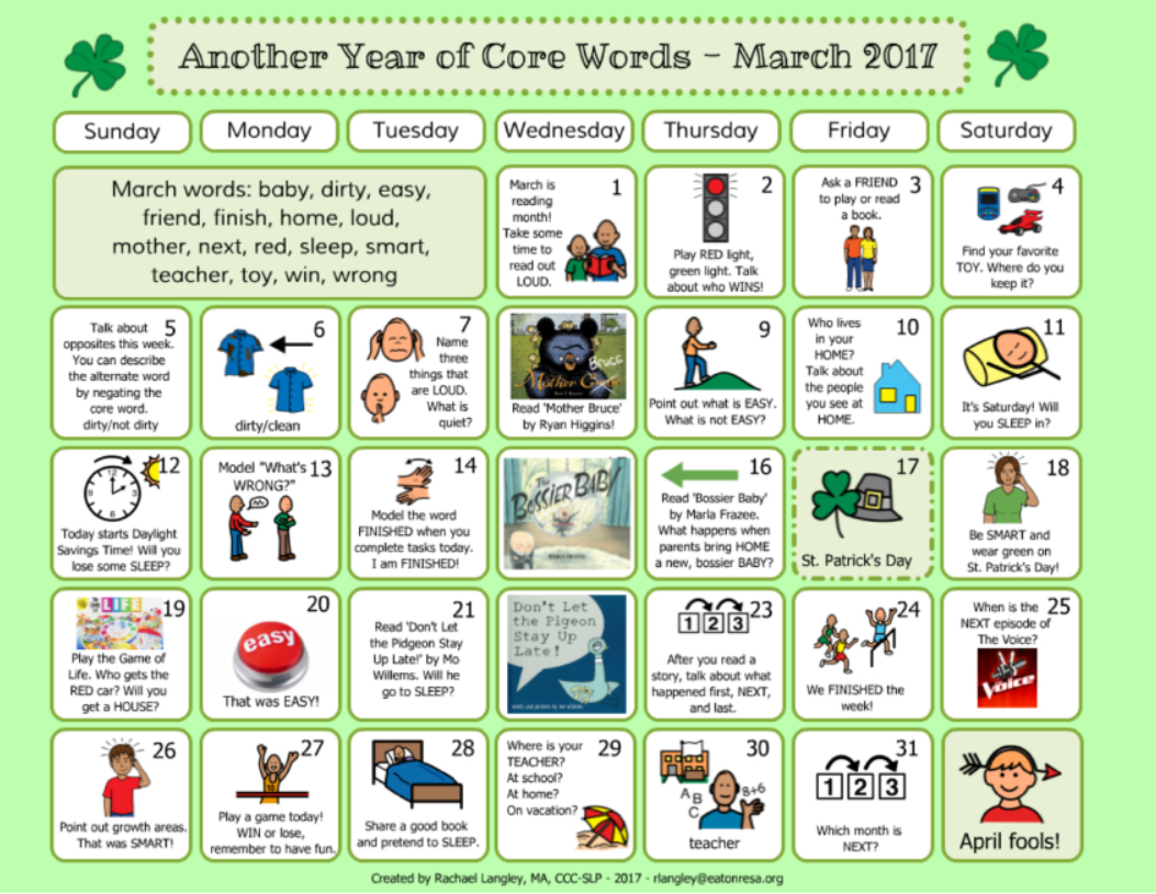 PrAACtically March: AAC Resources for A Year of Core Vocabulary Words