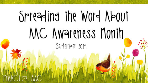Decorative image with text: Spreading the Word About AAC Awareness Month