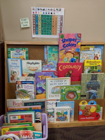 Photo of classroom book area with picture books
