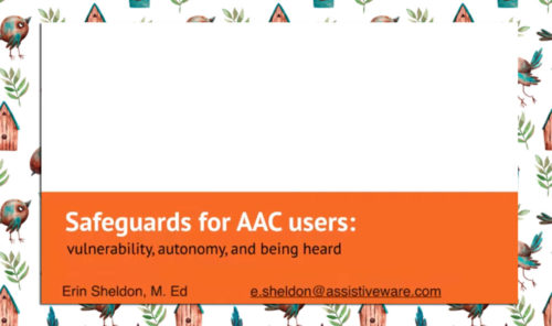 Title Slide for Erin Sheldon's Video on Safeguards for AAC Users