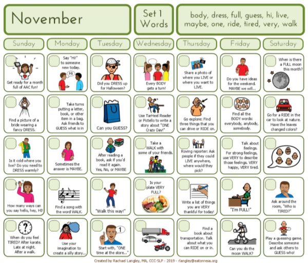 November core word calendar 